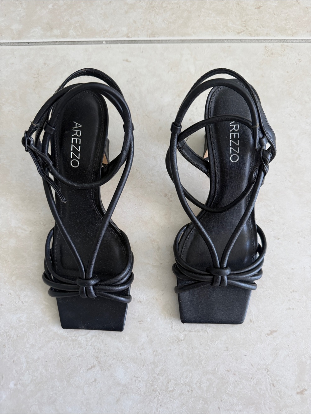 Arezzo Black Strappy Square-Toe Heeled Sandals